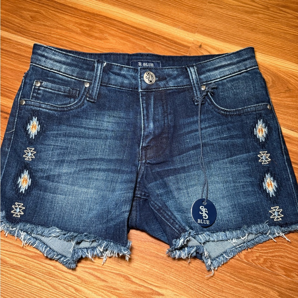 STS Blue denim embroidered shorts